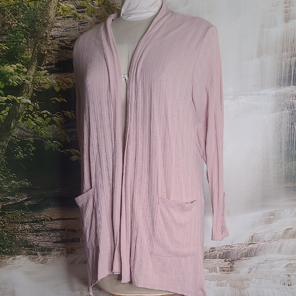Maurices 2X Soft Pink Open Front Comfy Long Sleeve Long Cardigan Sweater